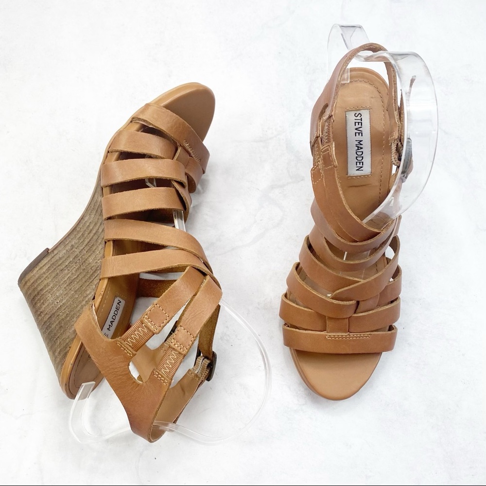 [Steve Madden] Strappy Leather Wedge Sandals